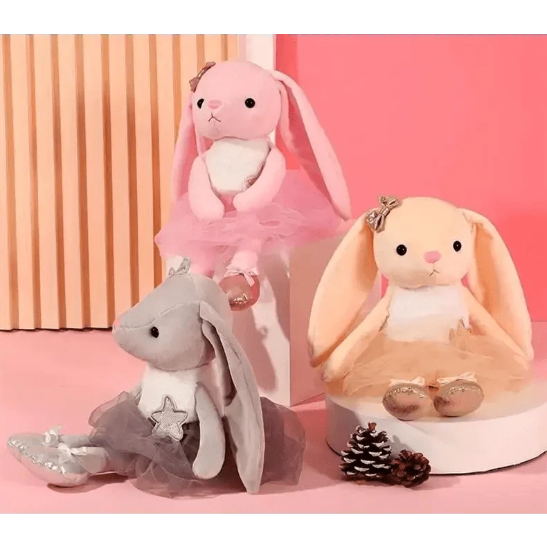 Stevvex plush bunny set with three pastel rabbits in tutus for infant comfort on Tampa Home & Garden Store