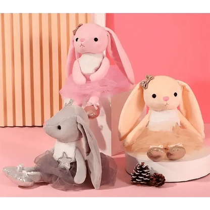 Stevvex plush bunny set with three pastel rabbits in tutus for infant comfort on Tampa Home & Garden Store