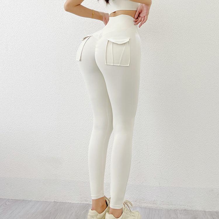 Leggings Stevvex white high waist with back pockets for yoga workouts on Tampa Home & Garden Store