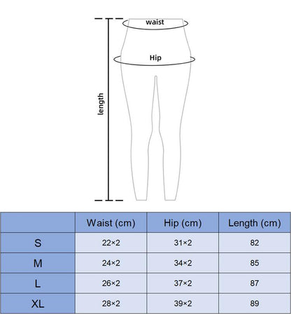Stevvex leggings size chart ST75LGRTT667 showing waist, hip and length in S-XL on Tampa Home & Garden Store