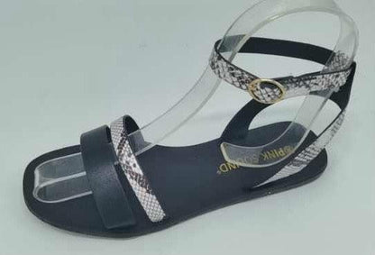 Stevvex leopard print flat sandal for women with open toe, ankle strap, and gold buckle on Tampa Home & Garden Store