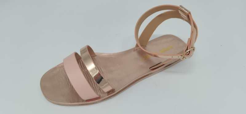 Stevvex women's flat sandals with pink rose-gold straps, open toe, ankle buckle on Tampa Home & Garden Store