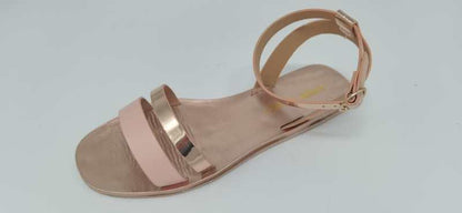 Stevvex women's flat sandals with pink rose-gold straps, open toe, ankle buckle on Tampa Home & Garden Store
