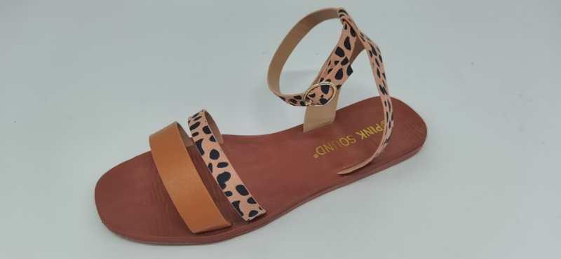 Stevvex leopard print flat sandals open toe ankle strap brown sole on Tampa Home & Garden Store