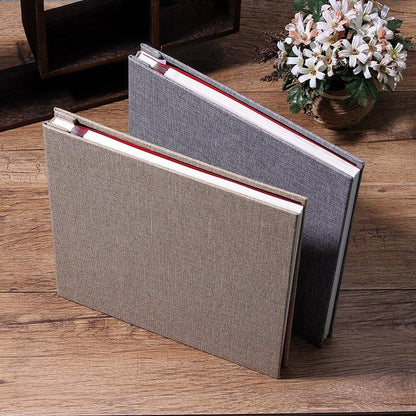 New Linen 16inch DIY Photo Album pair in beige and gray linen covers, refillable scrapbook on Tampa Home & Garden Store