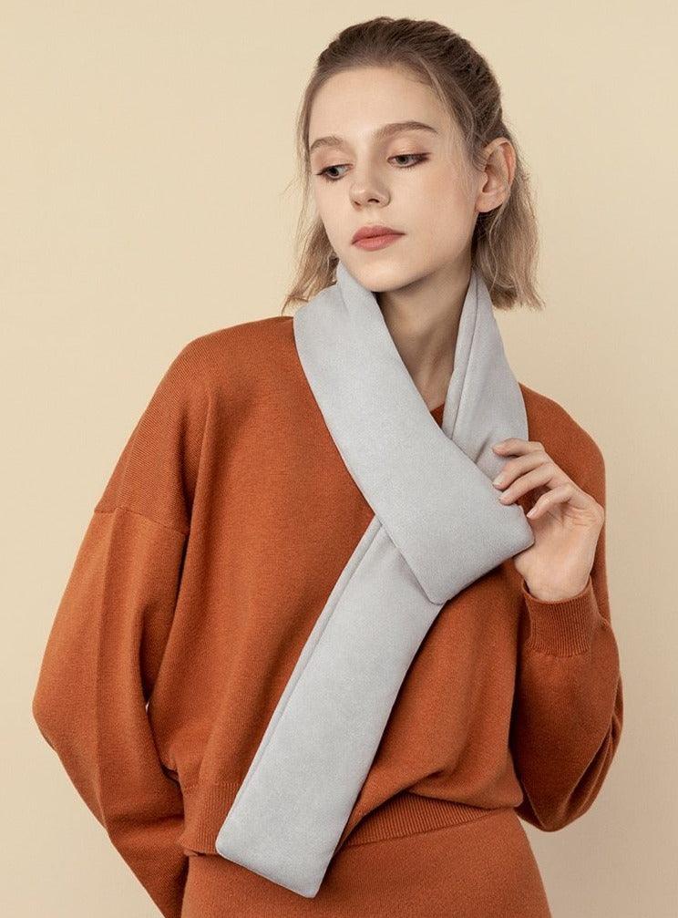 Stevvex heated scarf neck warmer in light gray, oversized wrap on model Scarves & Shawls on Tampa Home & Garden Store