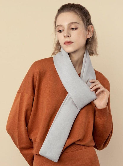 Stevvex heated scarf neck warmer in light gray, oversized wrap on model Scarves & Shawls on Tampa Home & Garden Store