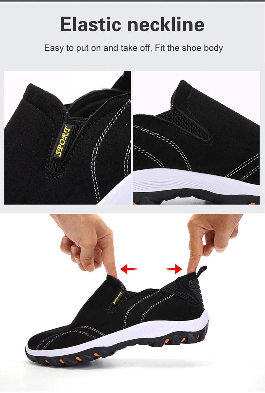Stevvex men's black sneakers ST85SH3704RSJ with elastic slip-on collar and white outsole on Tampa Home & Garden Store