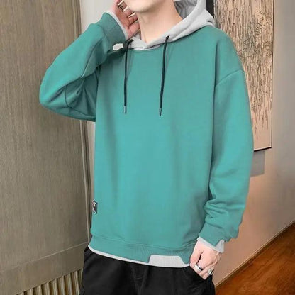 Stevvex men's teal solid-color pullover hoodie with gray hood lining and drawstrings on Tampa Home & Garden Store
