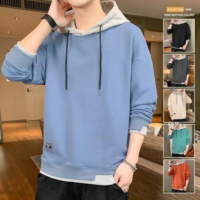 Stevvex ST12HF997SPR men's light blue solid hoodie with gray hood, ribbed cuffs pullover on Tampa Home & Garden Store