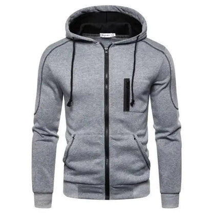 Men's grey fleece zip hoodie by Stevvex with chest zip pocket on Tampa Home & Garden Store