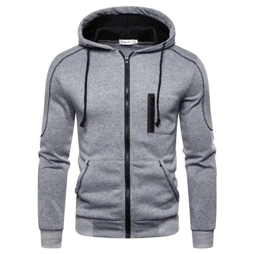 Stevvex men's grey fleece zip hoodie with black zipper and chest pocket on Tampa Home & Garden Store