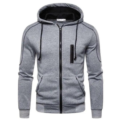 Stevvex men's grey fleece zip hoodie with black zipper and chest pocket on Tampa Home & Garden Store