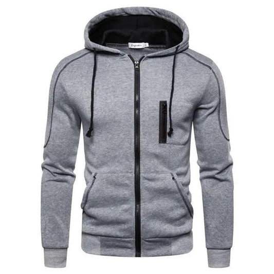 Stevvex men's grey fleece zip hoodie with black zipper and chest pocket on Tampa Home & Garden Store