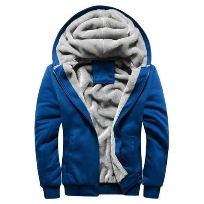 Stevvex blue men's fleece hoodie jacket with thick grey plush lining for winter on Tampa Home & Garden Store