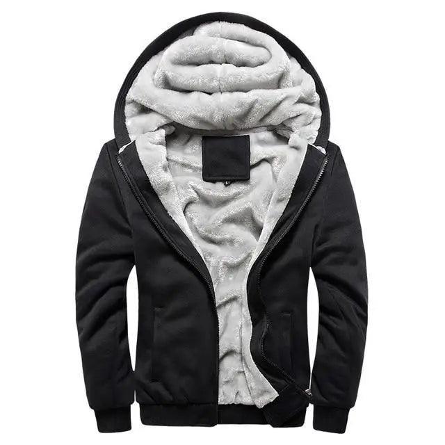 Stevvex men's black fleece-lined hooded jacket with plush interior, zip front winter coat on Tampa Home & Garden Store