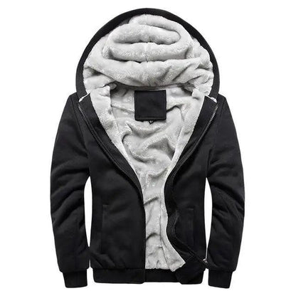 Stevvex men's black fleece-lined hooded jacket with plush interior, zip front winter coat on Tampa Home & Garden Store