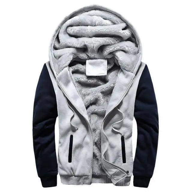 Stevvex men's fleece hoodie jacket with navy sleeves, thick warm lining, zip pockets on Tampa Home & Garden Store
