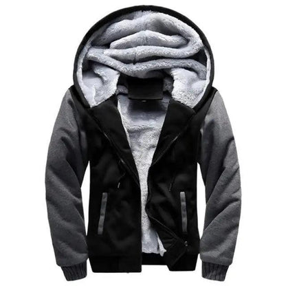 Stevvex men's hooded fleece jacket black body gray sleeves with plush lining on Tampa Home & Garden Store