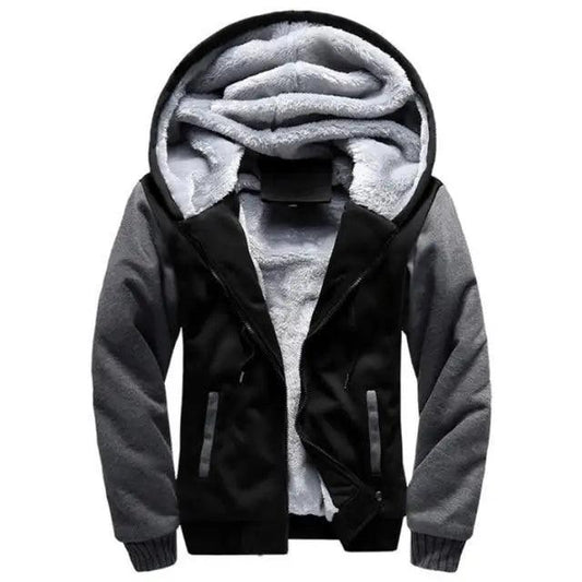 Stevvex men's hooded fleece jacket black body gray sleeves with plush lining on Tampa Home & Garden Store