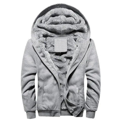 Stevvex men's fleece hoodie coat, gray thick warm lining, zip front, ribbed cuffs on Tampa Home & Garden Store
