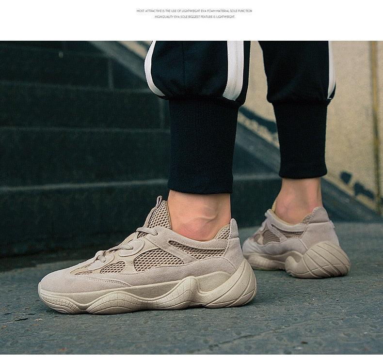 Stevvex men's breathable mesh sneakers in beige with a chunky sole and mesh panels on Tampa Home & Garden Store