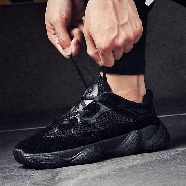 Stevvex men's breathable mesh sneakers black with chunky sole on Tampa Home & Garden Store