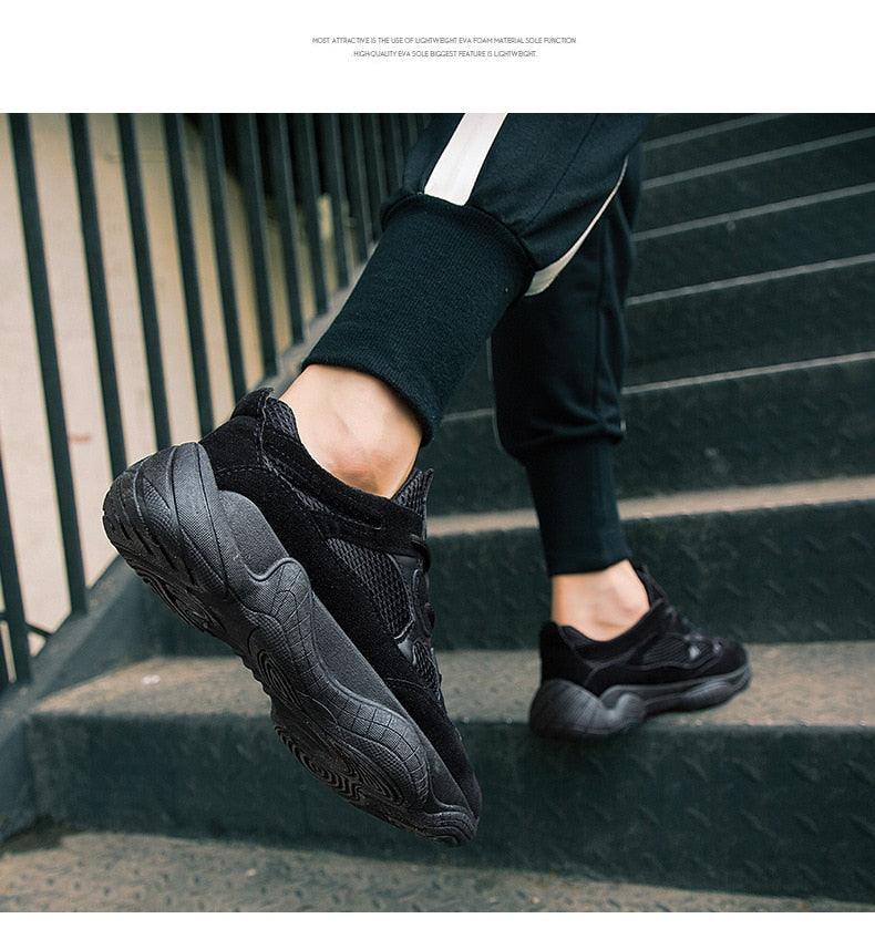 Stevvex men's breathable mesh sneakers in black with a chunky sole on Tampa Home & Garden Store