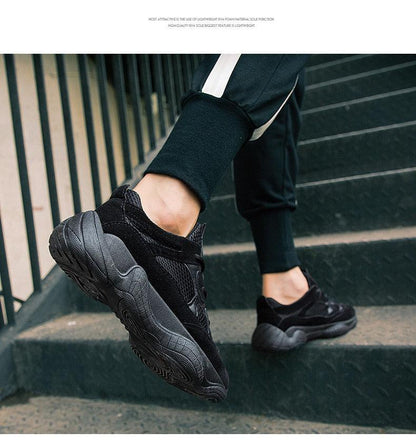 Stevvex men's breathable mesh sneakers in black with a chunky sole on Tampa Home & Garden Store