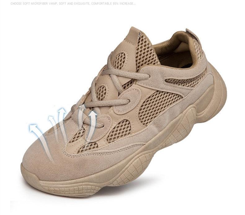 Stevvex men's beige breathable mesh sneakers with chunky sole for casual outdoor running on Tampa Home & Garden Store