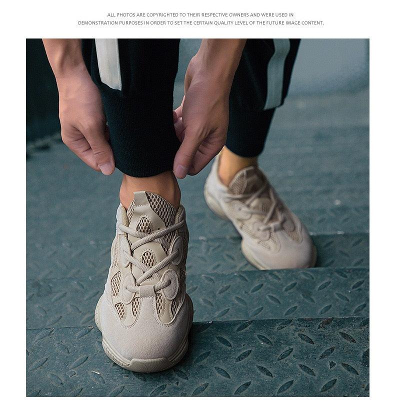 Stevvex men's breathable mesh sneakers beige pair with textured mesh and chunky sole on Tampa Home & Garden Store