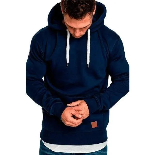 Stevvex men's navy hoodie pullover with drawstrings and front pocket on Tampa Home & Garden Store