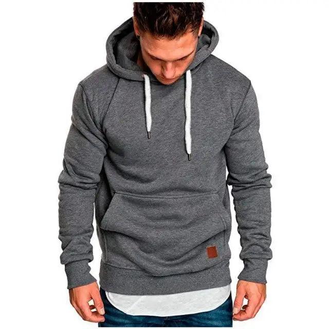 Stevvex men's gray hoodie sweatshirt pullover with front pocket and white drawstrings on Tampa Home & Garden Store