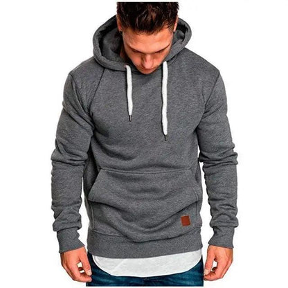 Stevvex men's gray hoodie sweatshirt pullover with front pocket and white drawstrings on Tampa Home & Garden Store