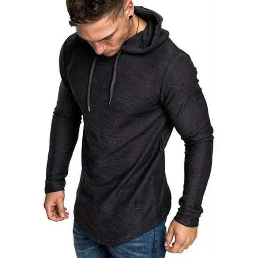 Stevvex men's black hooded sweatshirt with drawstrings, solid color long sleeve hoodie on Tampa Home & Garden Store