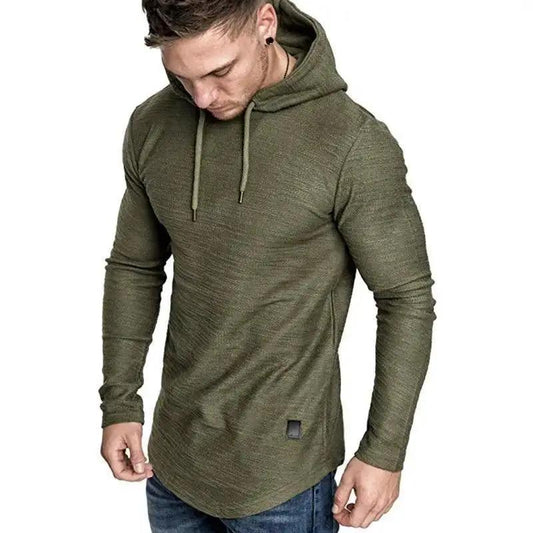 Stevvex solid olive green men's hooded sweatshirt with drawstring hood and long sleeves on Tampa Home & Garden Store