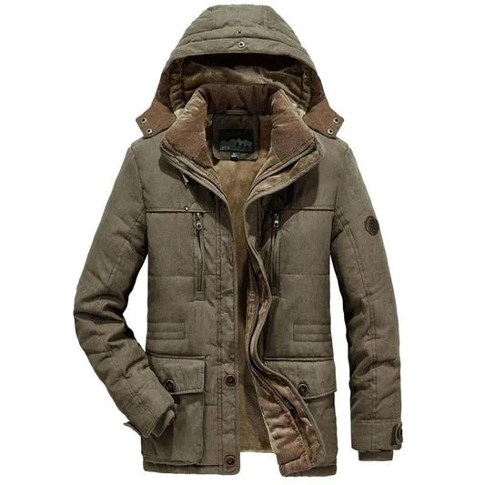 Men's thick warm waterproof hooded jacket, olive quilted parka with pockets Stevvex on Tampa Home & Garden Store