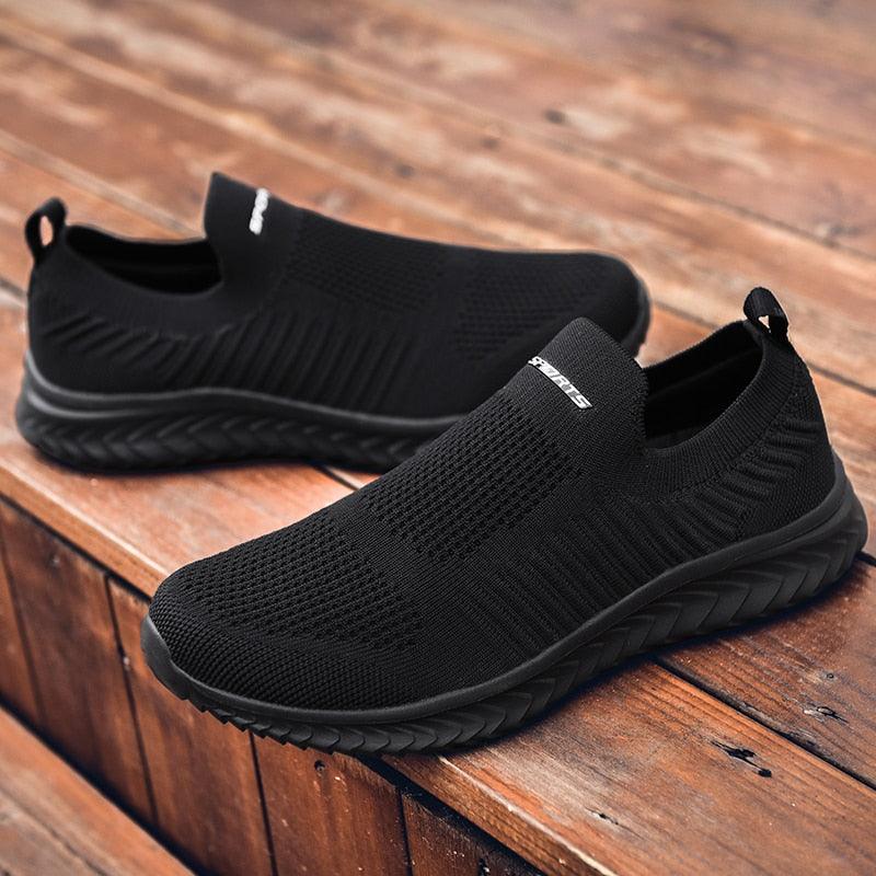 Sneakers Stevvex black knit slip-on for men, lightweight casual walking shoes with non-slip sole on Tampa Home & Garden Store