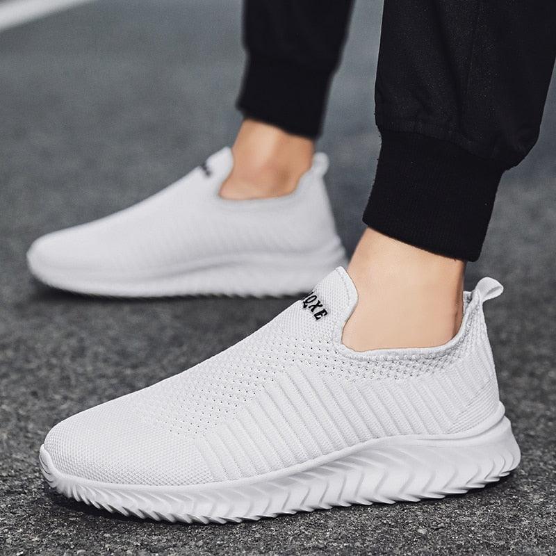 Sneakers Stevvex white knit slip-on with breathable upper and ribbed sides with a wavy sole on Tampa Home & Garden Store