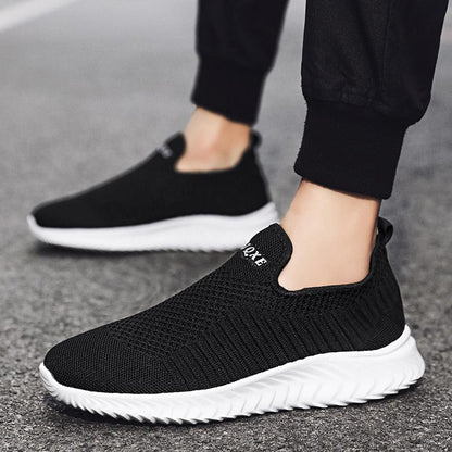 Stevvex knit slip-on sneakers black with white sole casual breathable footwear on Tampa Home & Garden Store