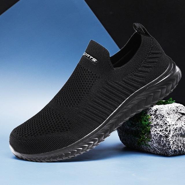 Stevvex black knit slip-on sneakers, men's casual walking shoes with non-slip sole on Tampa Home & Garden Store