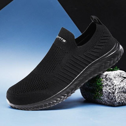Stevvex black knit slip-on sneakers, men's casual walking shoes with non-slip sole on Tampa Home & Garden Store