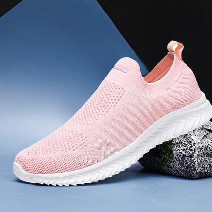 Stevvex pink knit slip-on sneakers with white cushioned sole for casual outdoor walking on Tampa Home & Garden Store
