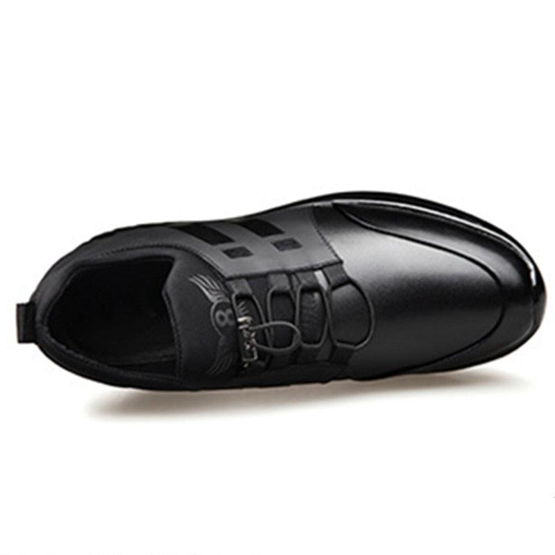 Stevvex men's black leather lace-up sneakers, casual business footwear on Tampa Home & Garden Store