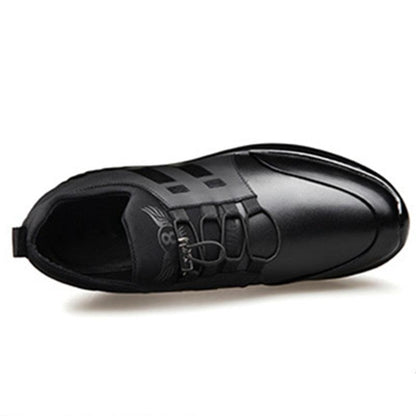 Stevvex men's black leather lace-up sneakers, casual business footwear on Tampa Home & Garden Store