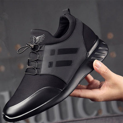Stevvex men's black leather lace-up sneakers with side panel accents and breathable upper on Tampa Home & Garden Store