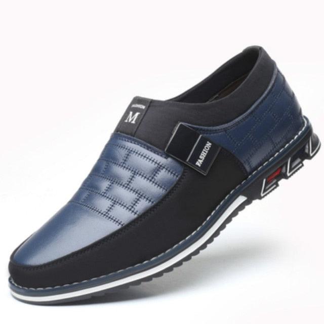Sneakers Stevvex mens leather casual blue gradient quilted upper with black side panels on Tampa Home & Garden Store