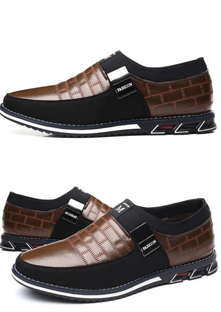 Stevvex men's leather casual sneakers brown and black, two pairs, chunky sole on Tampa Home & Garden Store