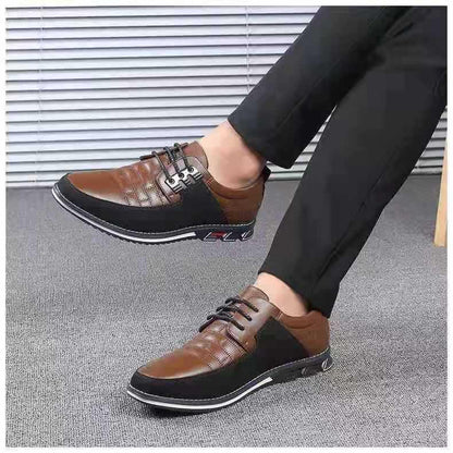 Stevvex men's leather casual sneakers two-tone brown and black lace-up business walking shoes on Tampa Home & Garden Store