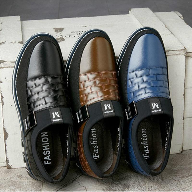 Men's leather casual sneakers Stevvex ST85SH7410BFK black brown blue with woven strap on Tampa Home & Garden Store